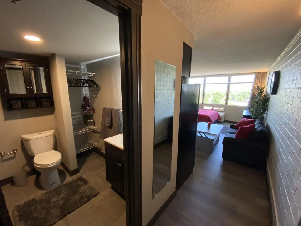 Hall bathroom and living space